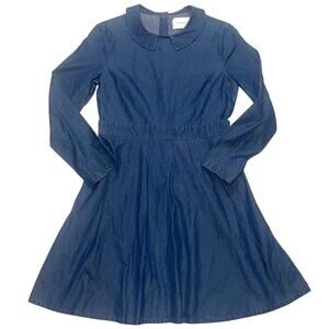 Solid & Striped Dress Size M Blue Chambray Cotton Fit-Flared Long Sleeve Collar